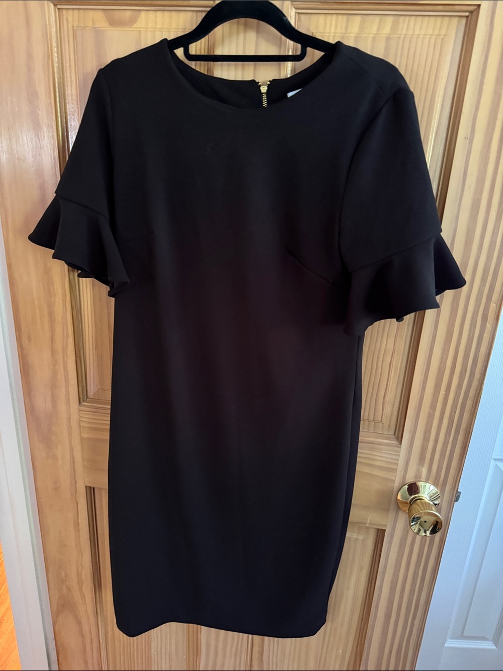 Calvin Klein Black Midi Dress with Ruffle Sleeves
